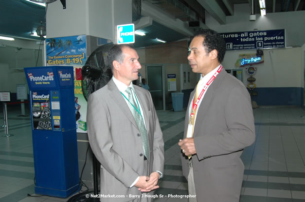 Minister of Tourism, Hon. Edmund Bartlett - Director of Tourism, Basil Smith, and Mayor of Montego Bay, Councilor Charles Sinclair Launch of Winter Tourism Season at Sangster International Airport, Saturday, December 15, 2007 - Sangster International Airport - MBJ Airports Limited, Montego Bay, Jamaica W.I. - Photographs by Net2Market.com - Barry J. Hough Sr, Photographer - Negril Travel Guide, Negril Jamaica WI - http://www.negriltravelguide.com - info@negriltravelguide.com...!