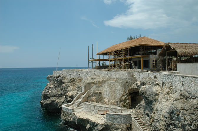 World Famous Rick's Cafe - Negril's West End Cliffs - Rebuilding After Ivan - Negril Travel Guide, Negril Jamaica WI - http://www.negriltravelguide.com - info@negriltravelguide.com...!